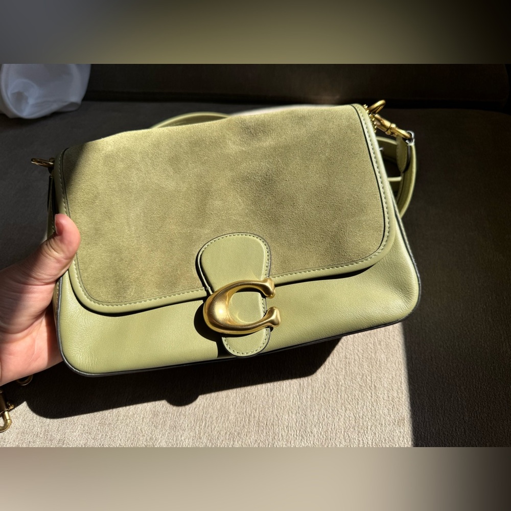 Coach Soft Tabby Shoulder Bag Moss Green Suede Leather Crossbody Gold Hardware